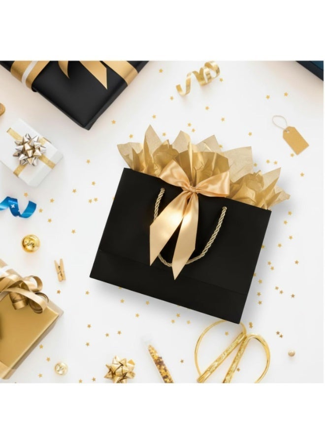 LYNLYN 2PCS Big Gift Bags with Handles and Bow Ribbon, Reusable Paper Gift Bags Set with Tissue Paper and Cards for Birthday, Wedding, Mother’s Day and Special Occasions (32×25×11cm, Black) - Image 4